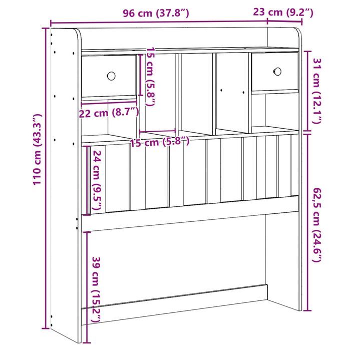 Tête de lit avec rangement 90 cm bois massif de pin - Photo n°10