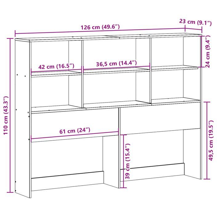 Tête de lit avec rangement blanc 120 cm bois massif de pin - Photo n°10