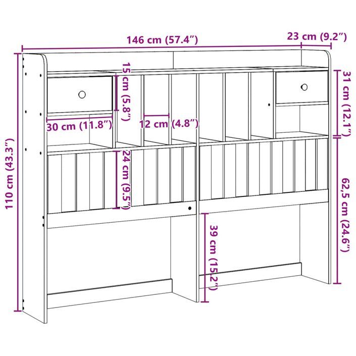 Tête de lit avec rangement blanc 140 cm bois massif de pin - Photo n°10