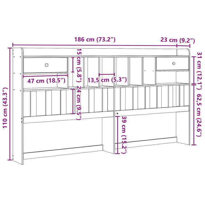 Tête de lit avec rangement blanc 180 cm bois massif de pin - Photo n°10