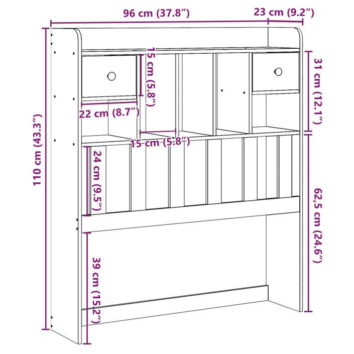 Tête de lit avec rangement blanc 90 cm bois massif de pin - Photo n°10