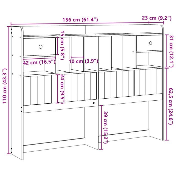 Tête de lit avec rangement cire marron 150cm bois massif de pin - Photo n°10