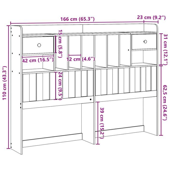 Tête de lit avec rangement cire marron 160cm bois massif de pin - Photo n°10