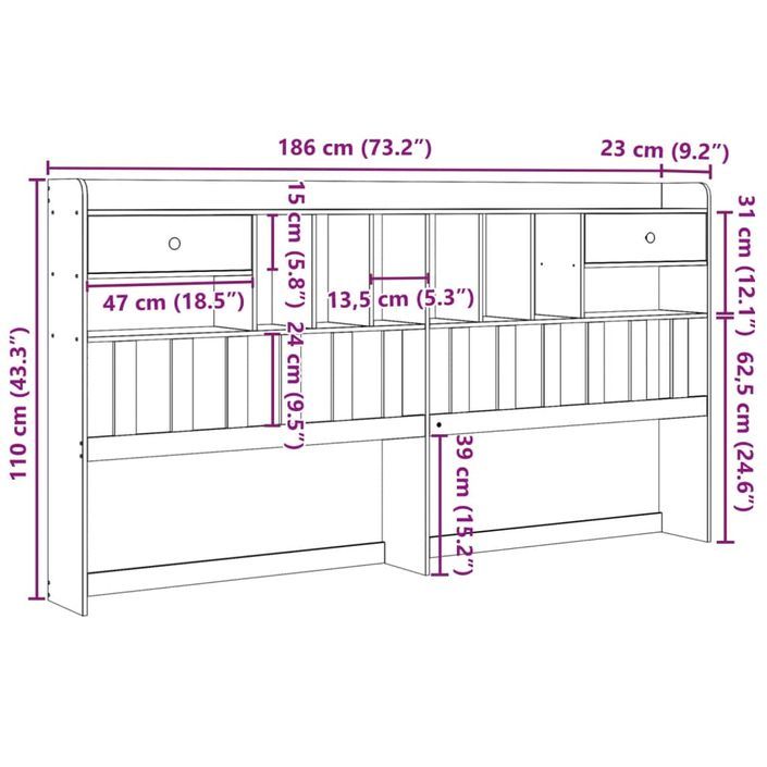 Tête de lit avec rangement cire marron 180cm bois massif de pin - Photo n°10