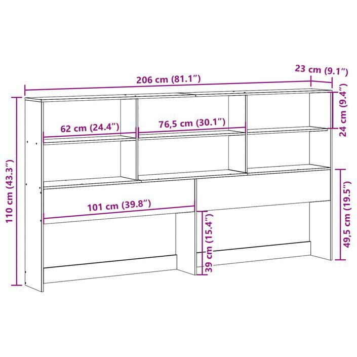 Tête de lit avec rangement cire marron 200cm bois massif de pin - Photo n°10