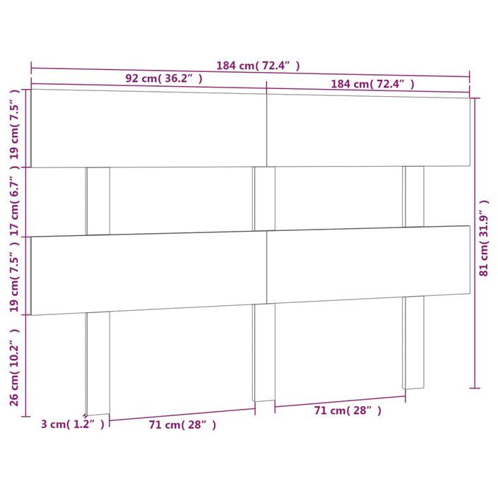 Tête de lit Blanc 184x3x81 cm Bois massif de pin - Photo n°6