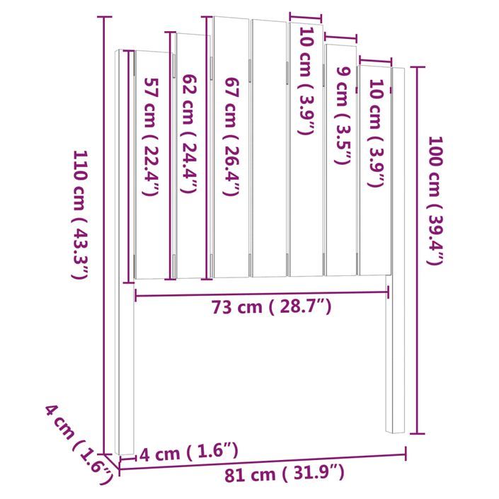 Tête de lit Blanc 81x4x110 cm Bois massif de pin - Photo n°6