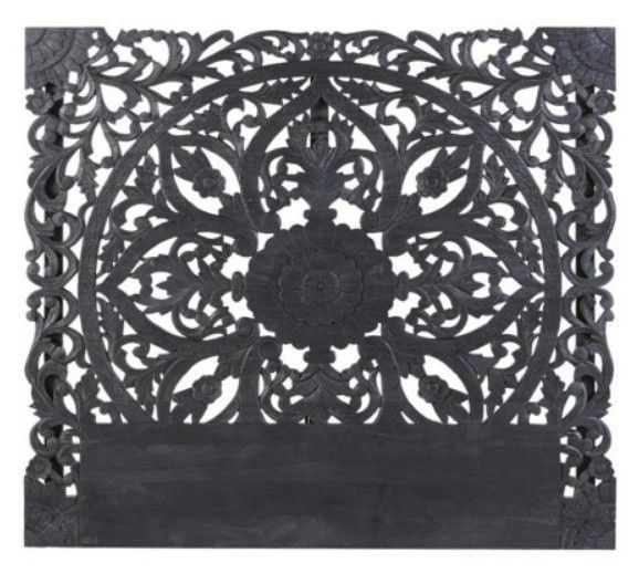 Tête de lit bois sculpté noir Siera 160 - Photo n°1