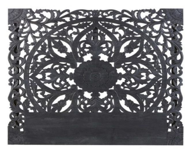 Tête de lit bois sculpté noir Siera 180 - Photo n°1