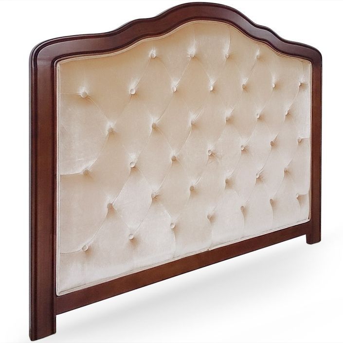 Tête de lit capitonnée velours beige et cadre en bois - Photo n°2