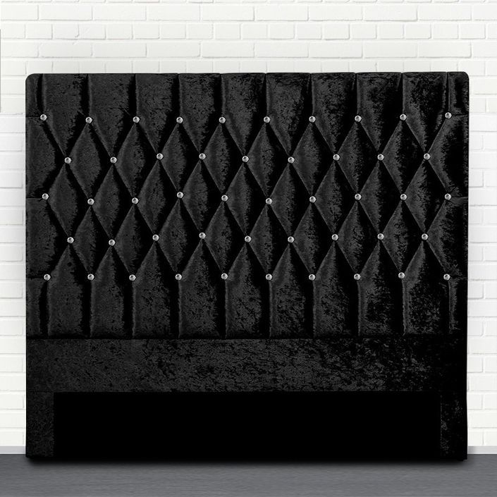Tête de lit capitonnée velours noir avec strass Focci 140 cm - Photo n°1