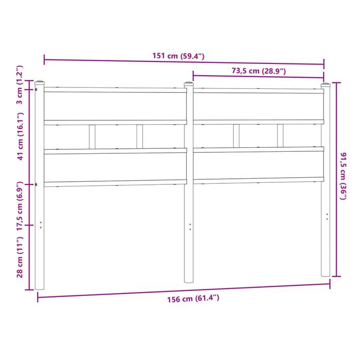 Tête de lit chêne marron 150 cm acier et bois d'ingénierie - Photo n°6
