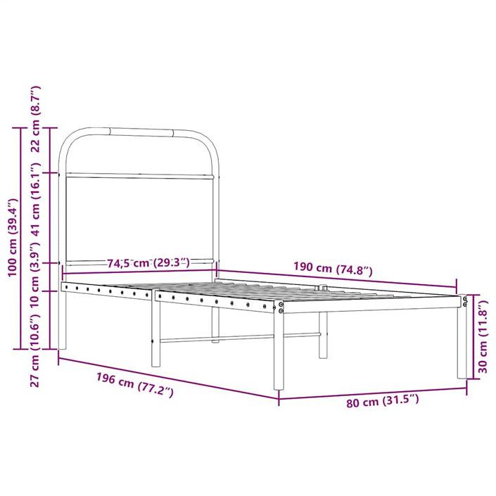 Tête de lit chêne sonoma 75 cm acier et bois d'ingénierie - Photo n°9