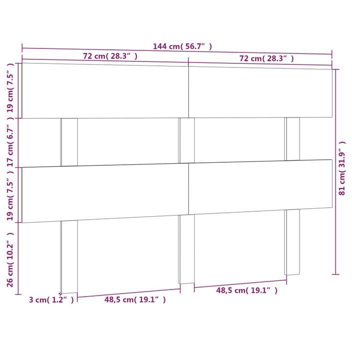 Tête de lit Gris 144x3x81 cm Bois massif de pin - Photo n°6