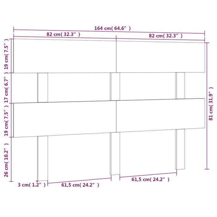 Tête de lit Gris 164x3x81 cm Bois massif de pin - Photo n°6