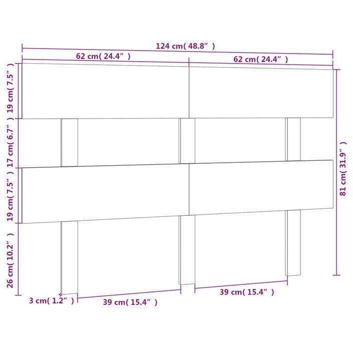 Tête de lit Marron miel 124x3x81 cm Bois massif de pin - Photo n°6