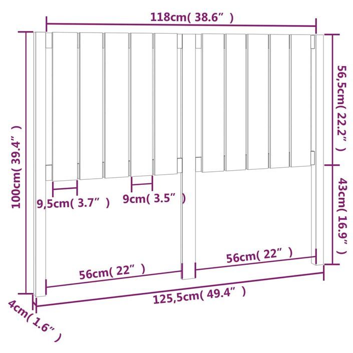 Tête de lit Marron miel 125,5x4x100 cm Bois massif de pin - Photo n°6