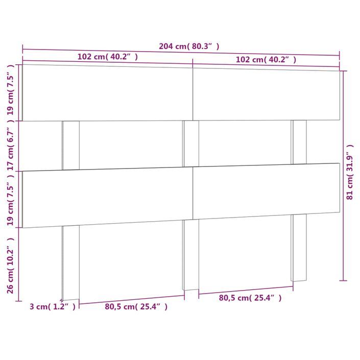 Tête de lit Marron miel 204x3x81 cm Bois massif de pin - Photo n°6