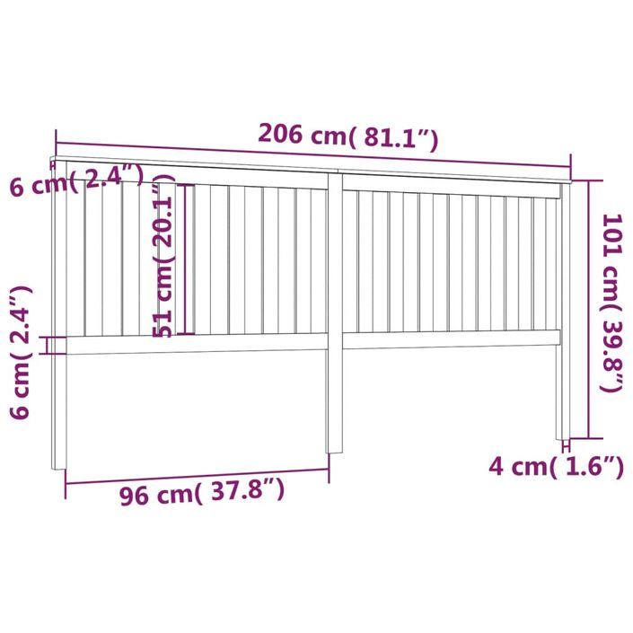 Tête de lit Marron miel 206x6x101 cm Bois massif de pin - Photo n°6