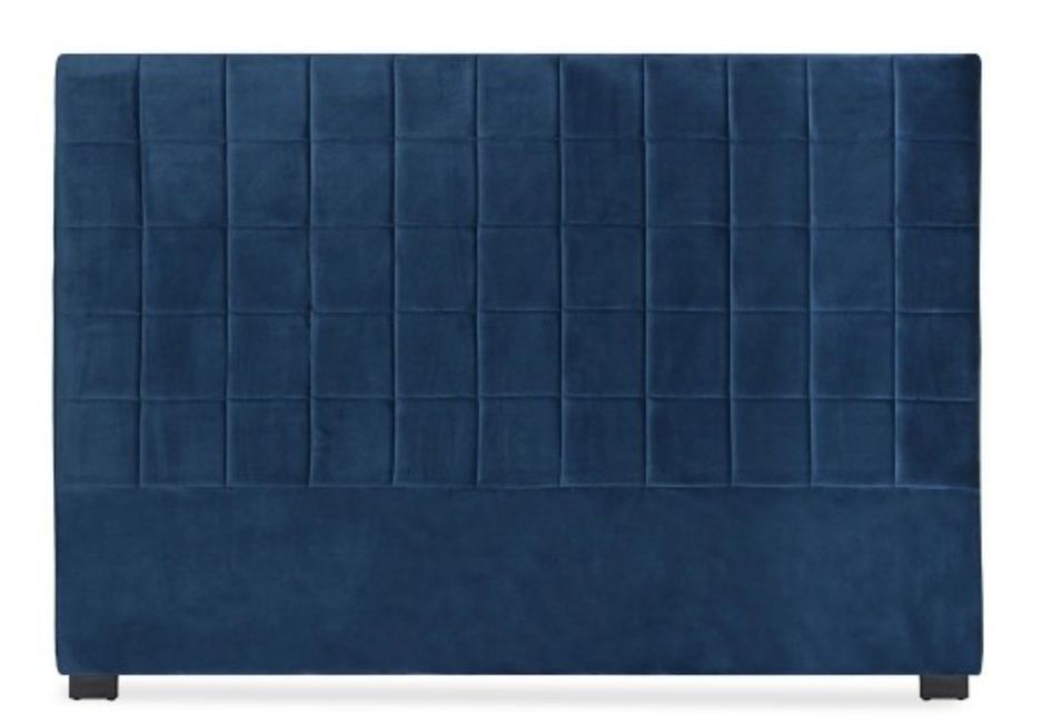 Tête de lit matelassée velours bleu Karo 180 - Photo n°1