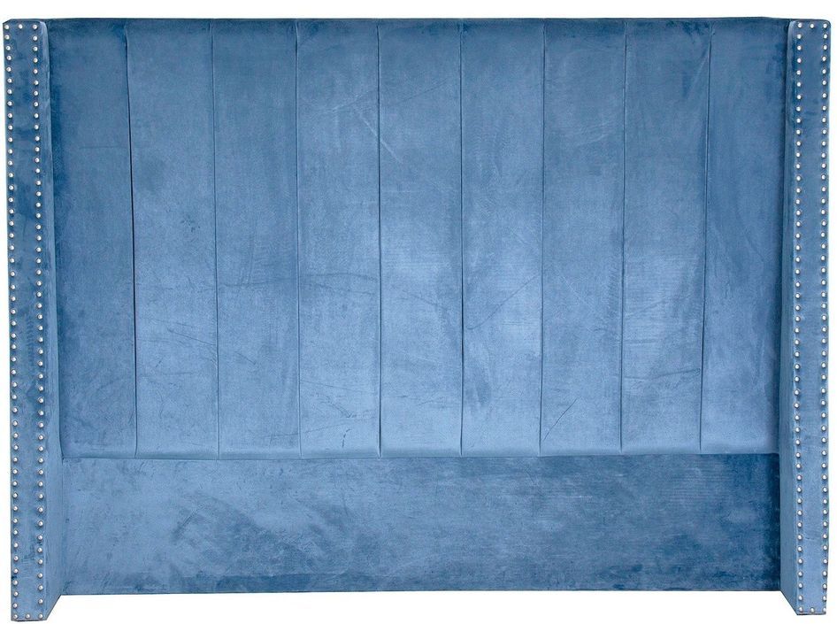Tête de lit pin massif et velours bleu Davina 160 cm - Photo n°1