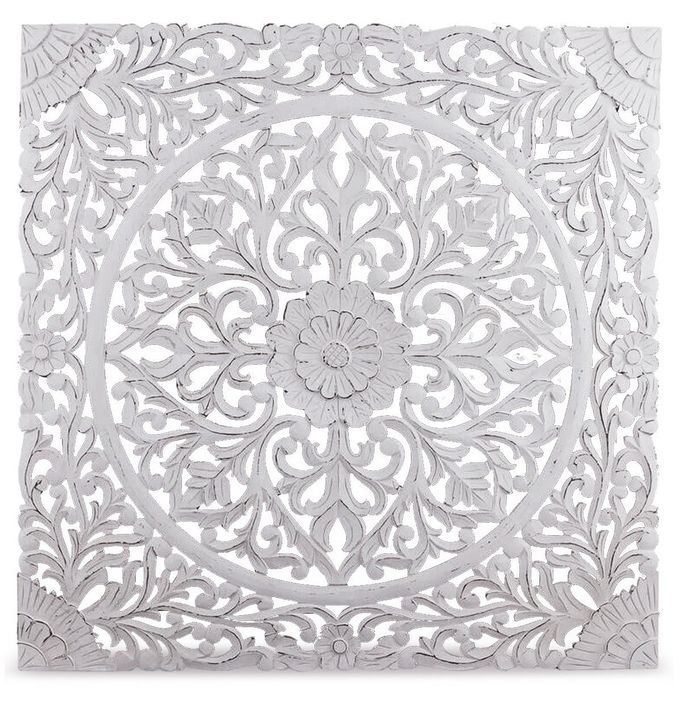 Tête de lit provençale bois sculpté peint blanc Flaria 140 - Photo n°1