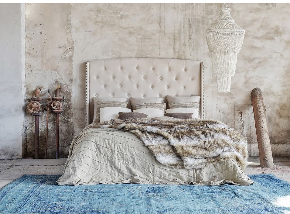 Tête de lit provençale pin massif et tissu crème Sonia 160 cm - Photo n°2