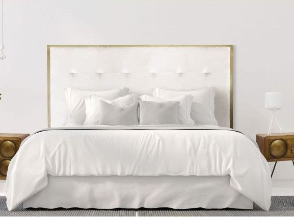 Tête de lit velours blanc et métal doré Reine 140 cm - Photo n°6