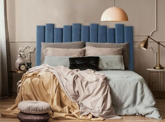 Tête de lit velours bleu Avenel 160 cm - Photo n°2
