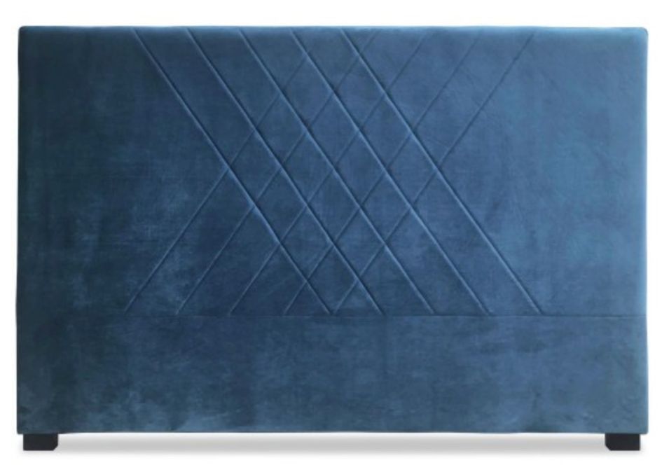 Tête de lit velours bleu coutures en diagonale Madie 160 - Photo n°1