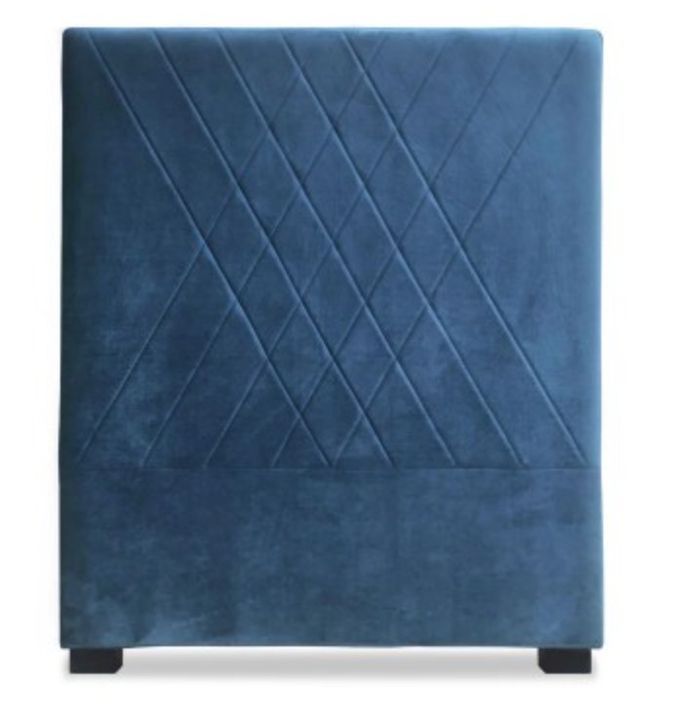 Tête de lit velours bleu coutures en diagonale Madie 90 - Photo n°1
