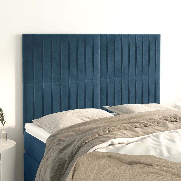 Têtes de lit 4 pcs Bleu foncé 72x5x78/88 cm Velours - Photo n°1