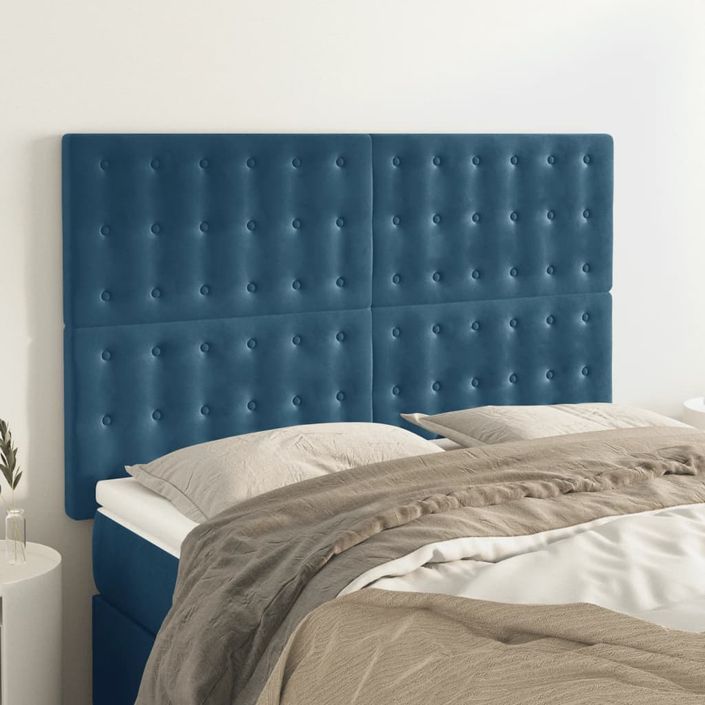 Têtes de lit 4 pcs Bleu foncé 72x5x78/88 cm Velours - Photo n°1