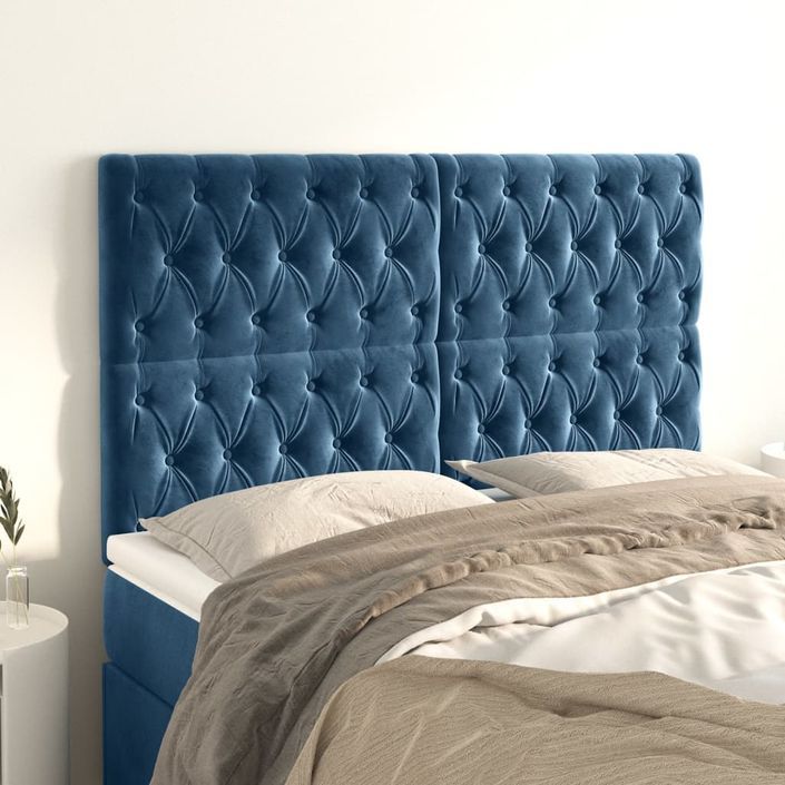 Têtes de lit 4 pcs Bleu foncé 80x7x78/88 cm Velours - Photo n°1