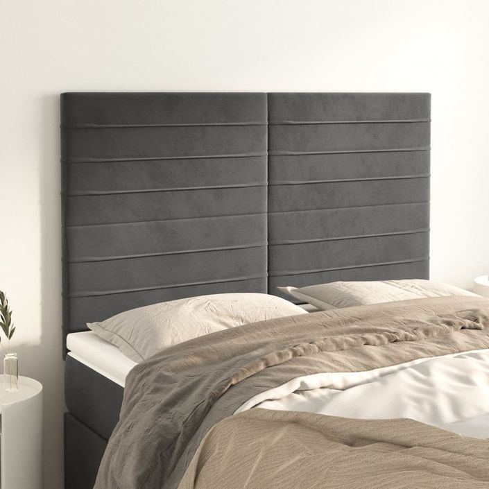 Têtes de lit 4 pcs Gris foncé 72x5x78/88 cm Velours - Photo n°1