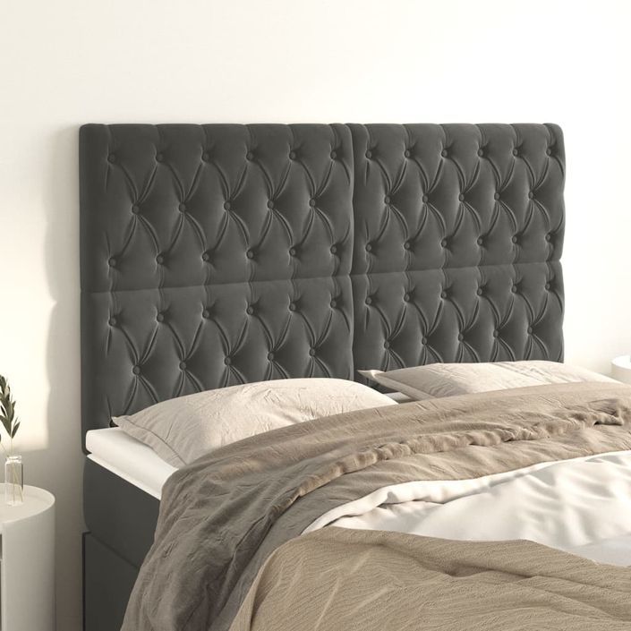 Têtes de lit 4 pcs Gris foncé 80x7x78/88 cm Velours - Photo n°1