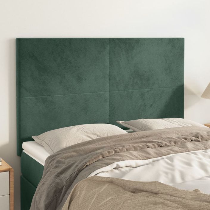 Têtes de lit 4 pcs Vert foncé 72x5x78/88 cm Velours - Photo n°1