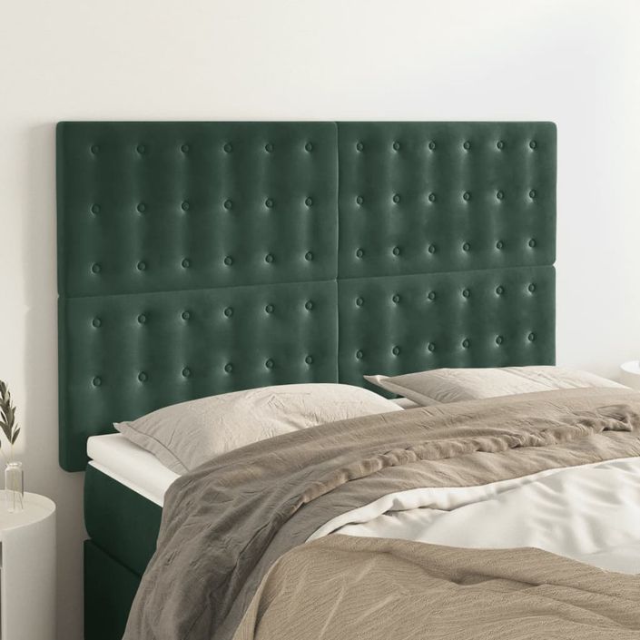 Têtes de lit 4 pcs Vert foncé 72x5x78/88 cm Velours - Photo n°1