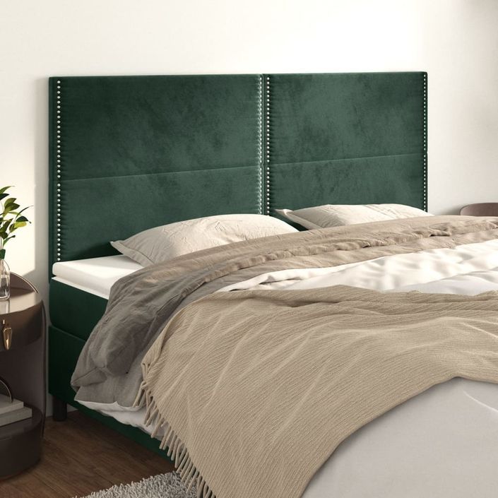 Têtes de lit 4 pcs Vert foncé 80x5x78/88 cm Velours - Photo n°1