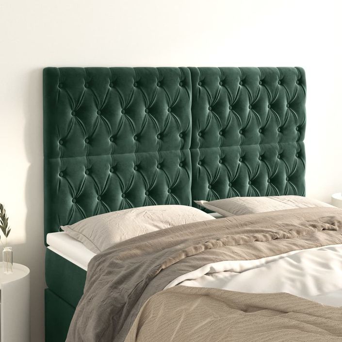 Têtes de lit 4 pcs Vert foncé 80x7x78/88 cm Velours - Photo n°1