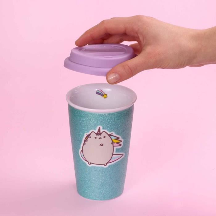 THUMBS UP ! Pusheen - Tasse en céramique avec couvercle en silicone Unicorn Glitter. - Photo n°4