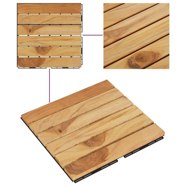 Tuiles de terrasse 10 pcs 30x30 cm Bois massif teck vertical - Photo n°5