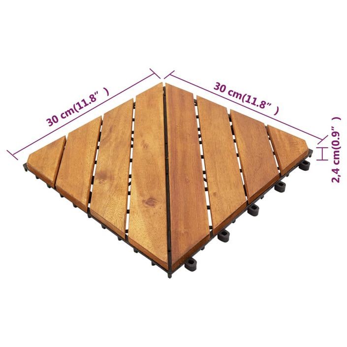 Tuiles de terrasse 20 pcs Marron 30x30 cm Bois massif d'acacia - Photo n°6