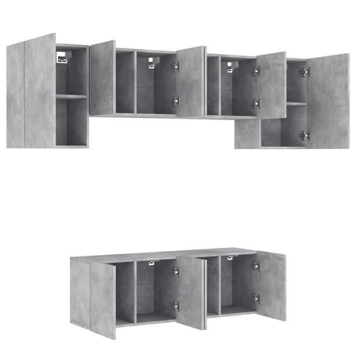 Unités murales TV 6 pcs gris béton bois d'ingénierie - Photo n°4