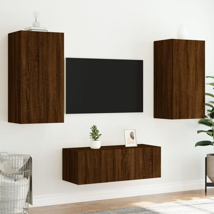 Unités murales TV avec LED 4 pcs chêne marron bois d'ingénierie - Photo n°5