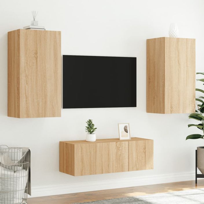 Unités murales TV avec LED 4 pcs chêne sonoma bois d'ingénierie - Photo n°5