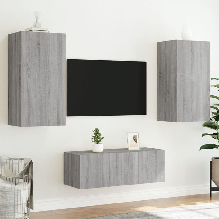 Unités murales TV avec LED 4 pcs gris sonoma bois d'ingénierie - Photo n°5