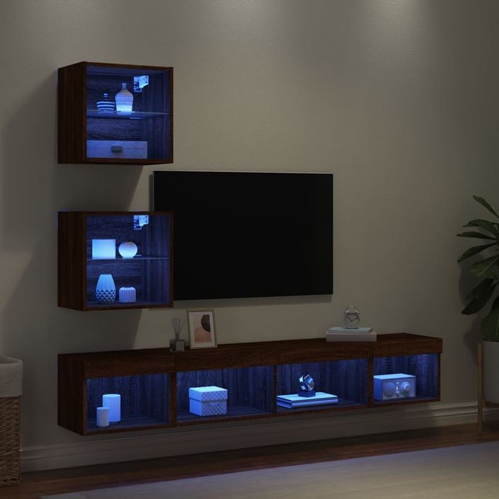 Unités murales TV avec LED 5 pcs chêne marron bois d'ingénierie - Photo n°4