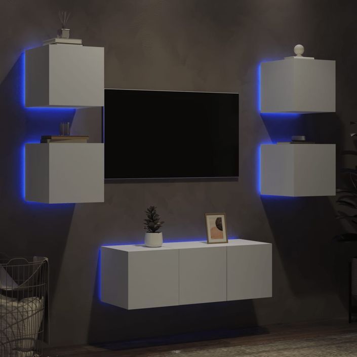 Unités murales TV avec LED 6 pcs blanc bois d'ingénierie - Photo n°4