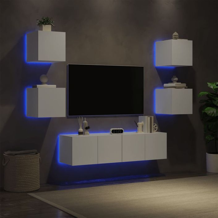 Unités murales TV avec LED 6 pcs blanc bois d'ingénierie - Photo n°4